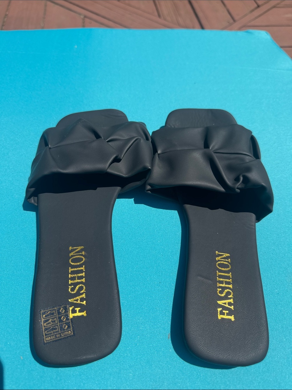 Fashion Nova Black Ruched Slip-On Mules